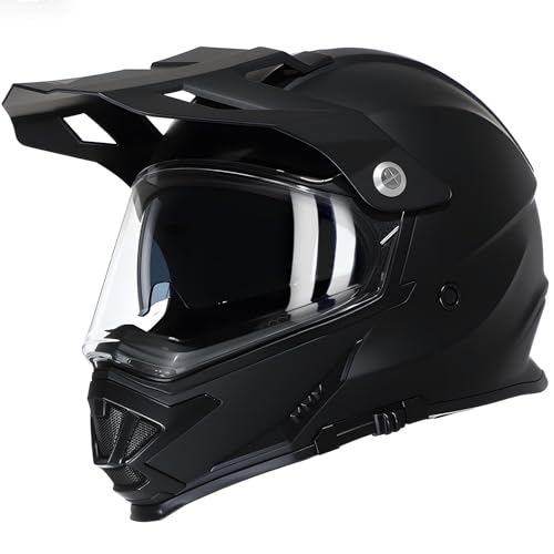 TRIANGLE Dual Sport Motorcycle Helmet Dirt Bike Helmets ATV Full Face Helmet for Adults Men with Internal Sunshield DOT Approved - color: Matte Black, size: Medium