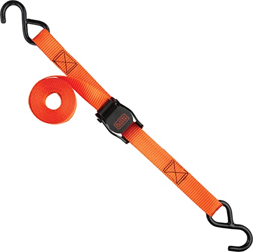 BLACK+DECKER 1" x 10' Light-Duty Cambuckle Tie-Down Straps, 4-Pack | 900 lbs Break Strength, Oversized Release Lever, Weather-Resistant, Coated S-Hooks, Easy to Secure Lightweight Cargo - size: 1" x 10'