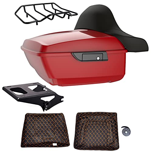Advanblack US Stock Billiard Red King Tour Trunk Pack, Black Mount Bracket, Top Luggage Rack, Orange Trunk Pak Liners Fit for 09-Later Harley Touring, Road Glide, Street Glide Special, Electra Glide - color: Billiard Red