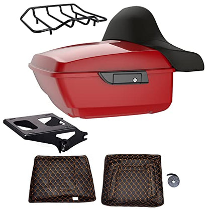 Advanblack US Stock Billiard Red King Tour Trunk Pack, Black Mount Bracket, Top Luggage Rack, Orange Trunk Pak Liners Fit for 09-Later Harley Touring, Road Glide, Street Glide Special, Electra Glide - color: Billiard Red
