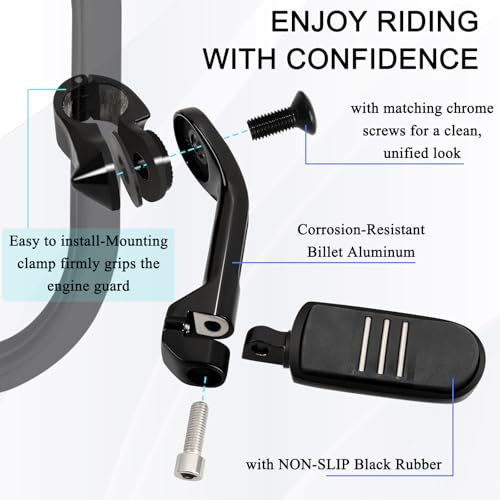 1.25" (32mm) Adjustable Highway Foot Pegs w/Long Extended Angled Mounts for Harley Davidson Touring Street Glide/Road Glide/Electra Glide/Road King Motorcycle w/1-1/4" Crash Bar,BLACK#1