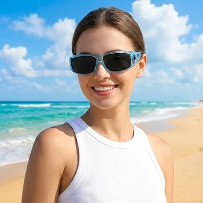 Wzerry Sunglasses Fit Over Glasses Polarized for Men Women, Wrap-Around Glasses UV400 Protection for Driving and Outdoor - color: Black/Grey + Transparent Blue/Grey + Transparent Purple/Grey