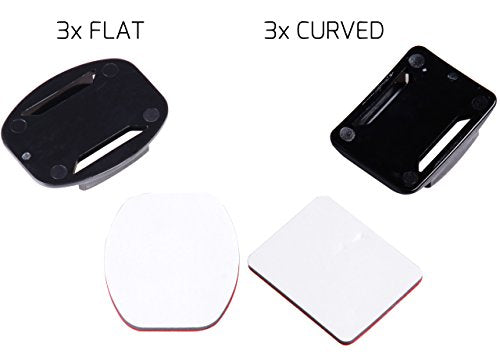 Adhesive Mounts - 3X Curved & 3X Flat Mounts with 3M Sticky Pads - for Your Helmet/Bike/Board/Car - Compatible with All GoPro Hero 13/12/11/10/9/8/7/6/5/4/3+/3/2/1 Models - 1 Year Warranty