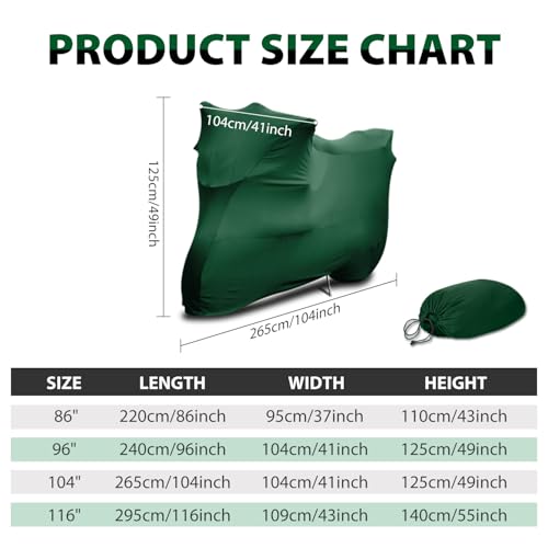 WinPower Indoor Motorcycle Cover, Soft Stretch Breathable Dustproof Scratch Protection Elastic Powersports Vehicle Covers, 104inches - size: 2XL(104 x 41 x 49 inches)