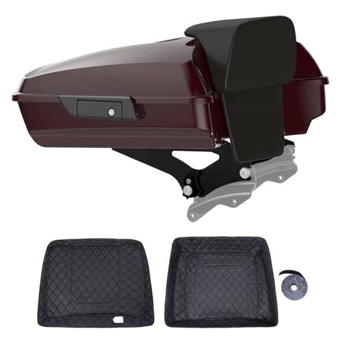 Motorcycle Razor Tour Trunk Pack For 2009+ Harley Touring - Billiard Burgundy, Black Detachable Mounting Rack, Backrest & Black Trunk Liners - color: Billiard Burgundy, size: Razor Tour Trunk Pack, Mount Rack & Black Liners