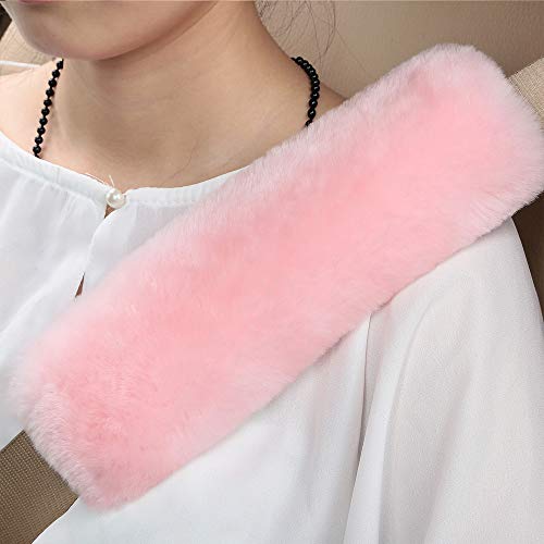 OGLAND Genuine Sheepskin Soft Fuzzy Car Seat Belt Pad,Comdy Fluffy Seat Belt Cover for Shoulder Pad Neck Cushion Protector Car Accessories(1Pcs/Pink) - color: Korean Pink