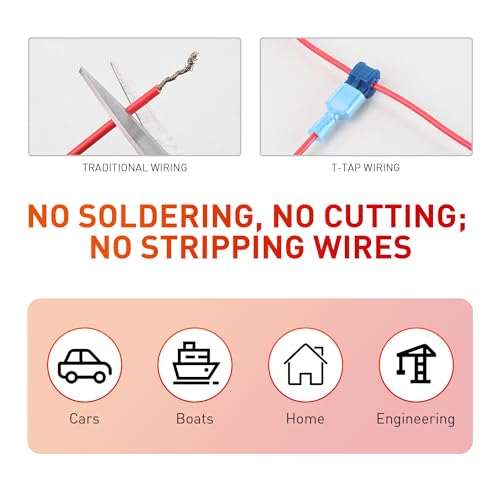 Nilight 120PCS/60 Pairs Quick Splice Disconnect Wire Terminals T-Tap Spade Connectors Blue 16-14 AWG Male Female Fully Insulated Crimp Self-Stripping Kit - size: 120Pcs 16-14AWG