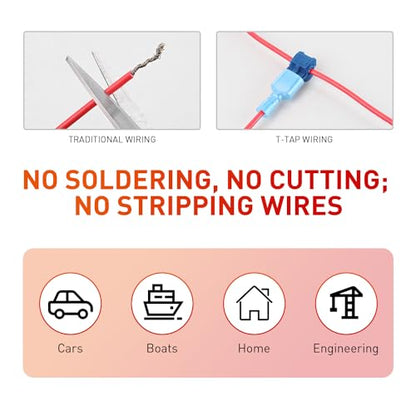 Nilight 120PCS/60 Pairs Quick Splice Disconnect Wire Terminals T-Tap Spade Connectors Blue 16-14 AWG Male Female Fully Insulated Crimp Self-Stripping Kit - size: 120Pcs 16-14AWG