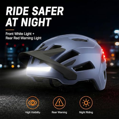 Bike Helmet, Helmets for Adults Men, Front and Back LED Lights Safe Certified MTB Road Bicycle Helmet with Adjustable Brim - color: Blue, size: L (59-61cm)