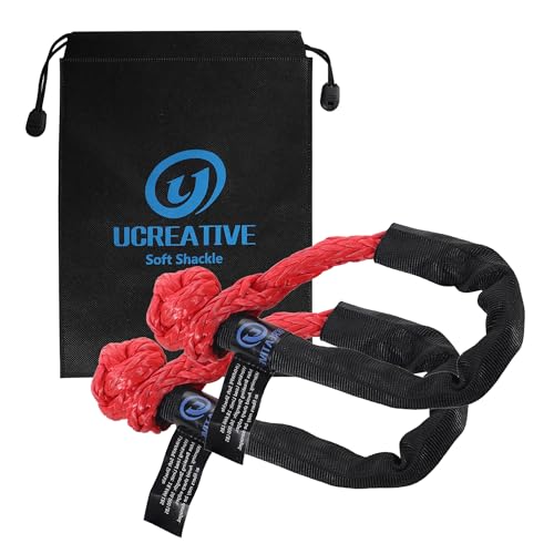 Ucreative 2Pcs Synthetic Soft Shackle 1/2 Inch x 22 Inch (56,000lbs Max Breaking Strength) with Extra Sleeves (Red) - color: Red