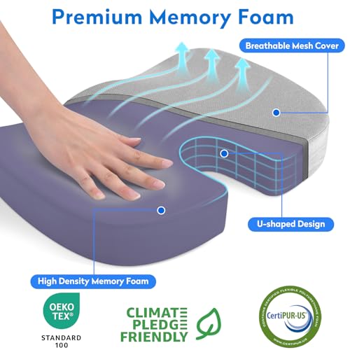 CushZone Seat Cushion, Office Chair Cushions, Car Seat Cushion, Non-Slip Sciatica & Back Coccyx Tailbone Pain Relief Chair Pad, Memory Foam(Light Grey) - color: Light Grey, size: Large
