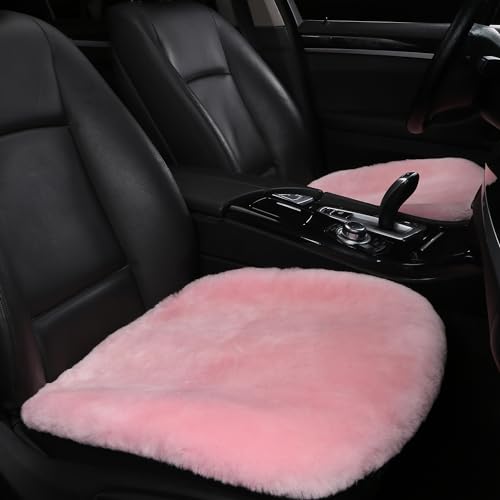 Genuine Sheepskin Car Seat Cushion Natural Fur Wool Seat Cover for Cars Trucks SUV Soft Comfort Office Chair Protector Pad Car Accessories Universal Fit - color: Pink