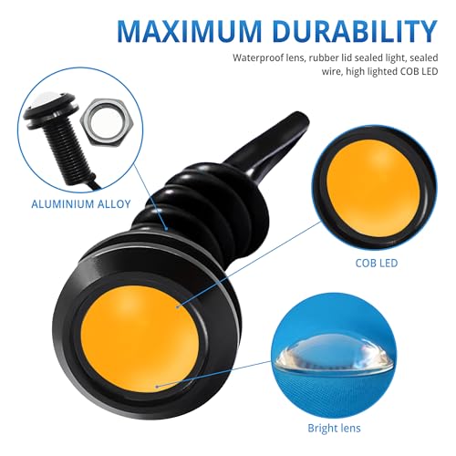 4Pcs 23mm DC 12V Black shell Eagle Eye Cob LED Car Fog DRL Daytime Running Light Backup Reverse Tail Rock Lights Headlights Signal Lamp Small bulb DIY use for car and motorcycle (Yellow) - color: Yellow