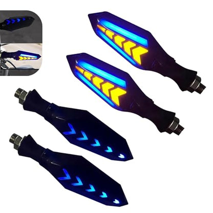 4 PCS Motorcycle Turn Signal Lights, Arrow-shaped Dual-sided Blinker with Sequential Flow, 12V LED Anti-vibration High Brightness Indicator, Modified Accessory for Motorcycle (Blue & Yellow)