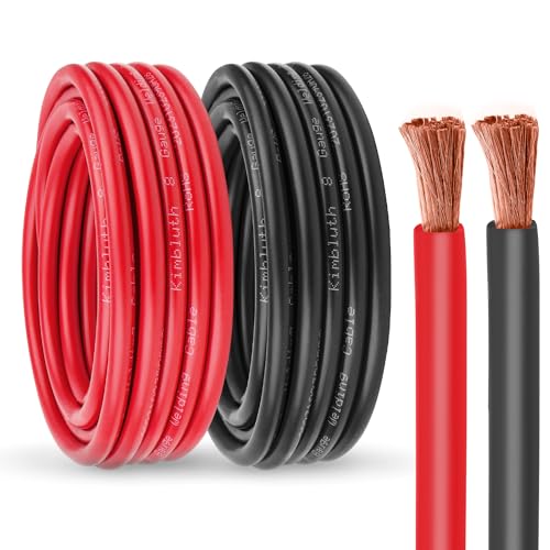 8 Gauge Battery Cable Copper Wire, 10FT Red+10FT Black 8 AWG Welding Cable Standard USA OFC Wire for Automotive, Battery, Solar, Marine and Generator - size: 8 Gauge 10FT