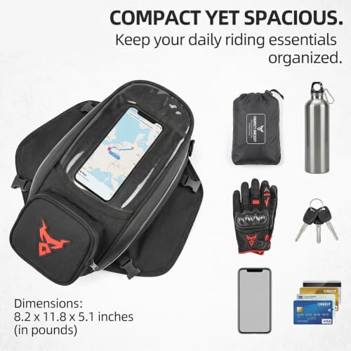 MOTOCENTRIC Magnetic Motorcycle Tank Bag, 1200D Splash-Resistant Fuel Tank Bag with Touchscreen Phone Pocket, Universal Bikers Shoulder & Handheld Storage Bag for Metal and Plastic Tanks (Gray) - color: Gray