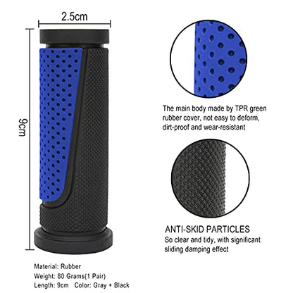 TOPCABIN Bike Handlebar Grips,Short Mini Bicycle Handlebar Grips Two-Color Rubber Bike Grips Fit Many Standard Bikes 2PCS 90MM Length - color: Black + Navy Blue - 90mm