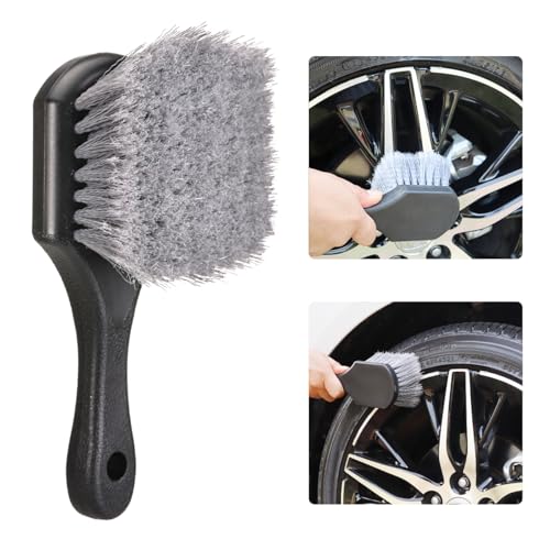 Tire Brush Wheel Cleaner Brush,Soft Bristle Cleaning Brush,Car Wash Brush Clean Tires & Wheel Releases Dirt and Road Grime,Car Accessories for Women/Men,Short Handle for Easy Scrubbing,Scratch-Fr-ee