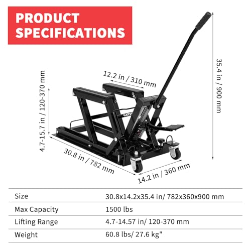 GarveeLife Hydraulic Motorcycle Lift Jack, Scissor Jack with with Foot Pedal & Wheels, 1500LB Capacity, 4.7''-14.57'' Height Range, Non-Slip Platform & 360° Swivel Casters, ATV/UTV/Dirt Bike Lift - color: Black