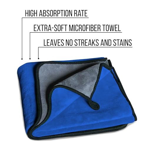 Extra Large Car Drying Towel - 800 GSM Premium Microfiber Drying Towels for Cars - Car Drying Towels Extra Large Super Absorbent, Professional XL Car Towel for Any Vehicle - 40x24, Blue - color: Blue