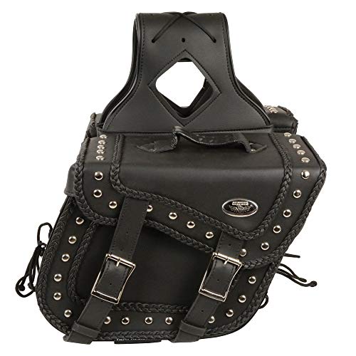 Milwaukee Leather SH66301ZB Black Medium Braided Zip-Off PVC Throw Over Saddle Bag with Studs