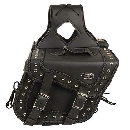Milwaukee Leather SH66301ZB Black Medium Braided Zip-Off PVC Throw Over Saddle Bag with Studs