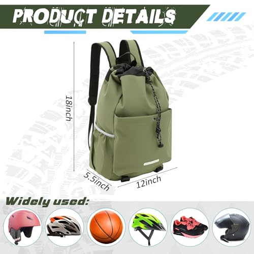 Aliceset Helmet Backpacks Welding, Waterproof Motorcycle Helmet Bag with Drawstring, Adjustable Shoulder Straps Pocket, Nylon, Large Capacity, Gift for Electrician Welder School Students(Green) - color: Green
