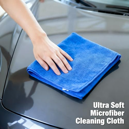 Premium Microfiber Detailing Absorbent Towels, 340 GSM Lint-Free Car Polishing Waxing Buffing Dry Towels for House, Kitchen, Car, Glass, Stainless Steel, Window, Boat Cleaner - 6 Pack (Blue) - color: Blue 6pcs
