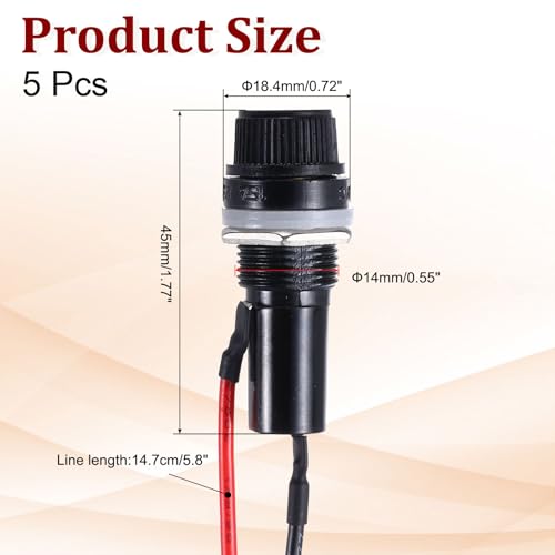 MECCANIXITY 5Pcs Panel Mount Fuse Holder 6x30mm AC 250V 10A/AC 125V 15A Screw Cap Fuse Holders with Pre-Soldered Wires,Round Shape Port - size: 6x30mm