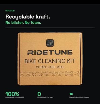 Bike Chain Cleaner Kit - 4-Piece Bicycle Chain Cleaning Tool with 500ML Biodegradable Degreaser, Microfiber Cloths & Sponge for Road, MTB, Gravel & E-Bike Drivetrain Maintenance