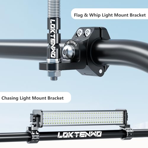LOKTENWO 2PCS 360°Adjustable ATV Whip Light Mount, Heavy Duty CNC Light Bar Mounting Bracket for Motorcycle Golf Cart Universal 0.875''/1''/1.125''/1.26” Roll Cage