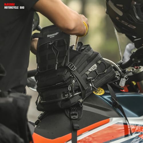 Rhinowalk Motorcycle Tank Bag Backpack Travel Luggage Separate Water Bag Duffel Bag with molle system fits most Adventure and Sport Motorcycle Frames - color: Black