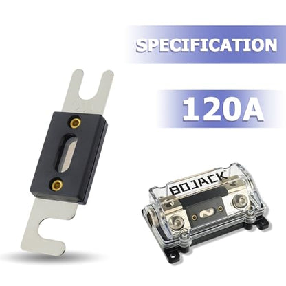 BOJACK 0/2/4 Gauge AWG in-Line ANL Fuse Holder with 120 Amp Fuse No Wire Terminals Needed Inline Fuse Holder with Insulating Cover, Automotive 4, 2, 0 Gauge Fuse Block - size: 120A