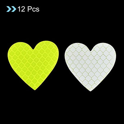 PATIKIL Reflective Stickers, 12 Pack 1.61 x 1.57 Inch Waterproof Adhesive High Visibility Night Caution Warning Heart Shape Safety Tape Reflector for Trucks Trailers Cars, Green - color: Green