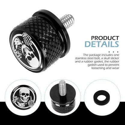 Motorcycle Stainless Seat Bolt Screw, Knurled Fender Rear Seat Screw 1/4"-20 Thread, Skull Pattern Cushion Caps, Compatible with Touring Sportster Softail (Black) - color: Black