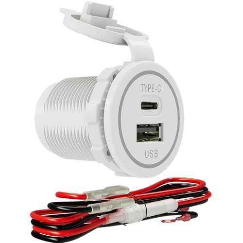 RV USB C Socket Input 12V/24V Fast CHERGER Waterproof with Cap Type C USB Car Charger Socket for Car, Boat, Golf Cart, Bus, RV, Golf, Automotive Marine ATV Truck