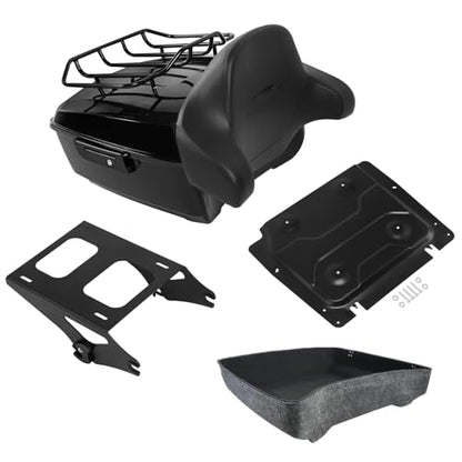 Vivid Black King Luggage Pack Trunk Backrest Mount Rack Plate Fit for 2014-2025 Harley Touring Road King Street Electra Glide and Select CVO Models - color: Black King Trunk Backrest #01