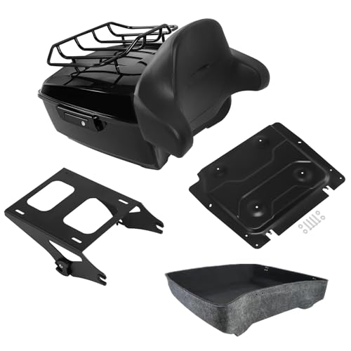 Vivid Black King Luggage Pack Trunk Backrest Mount Rack Plate Fit for 2014-2025 Harley Touring Road King Street Electra Glide and Select CVO Models - color: Black King Trunk Backrest #01