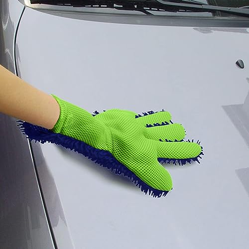 BokWin 2-Pack Car Wash Mitt Scratch Free, 5-Finger Microfiber Wash Mitts, Car Interior Exterior Cleaning Gloves, Auto Chenille Washing Sponge Kits for Cleaning Wheel Tight Spot(Blue) - color: Blue