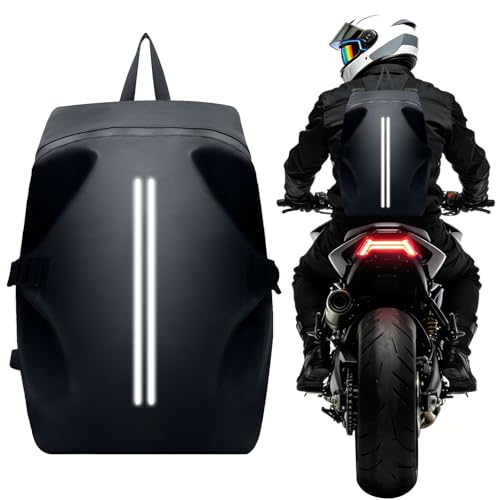 Motorcycle Backpack - Waterproof Helmet Backpack with Reflective Strips, Large Capacity Durable Cycling Backpacks for Men, Motorcycle Accessories Gear for Commuting & Outdoor Sports - color: Black-dual Reflective Strips