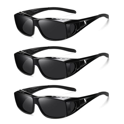Wzerry Sunglasses Fit Over Glasses Polarized for Men Women, Wrap-Around Glasses UV400 Protection for Driving and Outdoor - color: Black/Grey + Black/Grey + Black/Grey