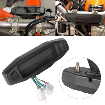 12000 RPM Digital Motorcycle Speedometer Gauge Cluster - 9-16V Universal Fit for 8-22 Inch Wheels, Mini LCD VA Screen