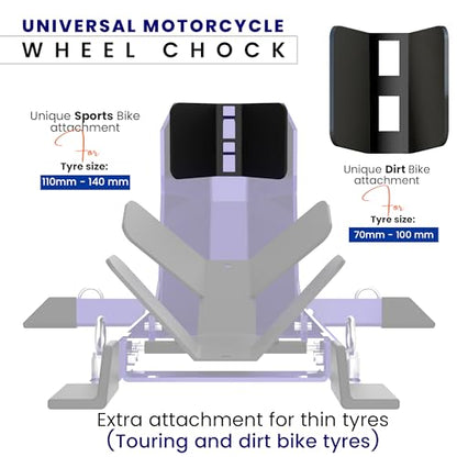 GRAND PITSTOP Universal Wheel Chock for Motorcycle Stand for Trailer Completely Adjustable Detachable Foldable Wheel Chock (Blue)