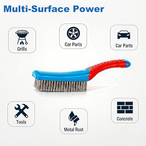 Professional Stainless Steel Wire Brush Set - Heavy Duty Rust & Paint Removal Tool for Grill Cleaning, Metal Surface Preparation with Ergonomic Handle (2Pack)