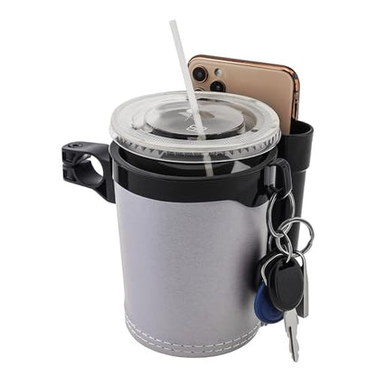 3-in-1 Bike Cup Holder with Cell Phone Keys Hook -Universal Water Bottle Holder for Walker/Wheelchair/Stroller/Scooter, Fits 0.87" Round Handlebar and 2.7" Cup Base,Black Gray - color: black gray