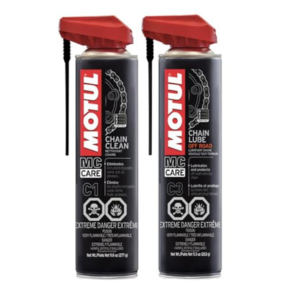 Motul Chain Care Set – Chain Cleaner (C1) & Chain Lube Off-Road (C3), Motorcycle Maintenance Set, Safe for O-Ring Chains (111818, 111820)