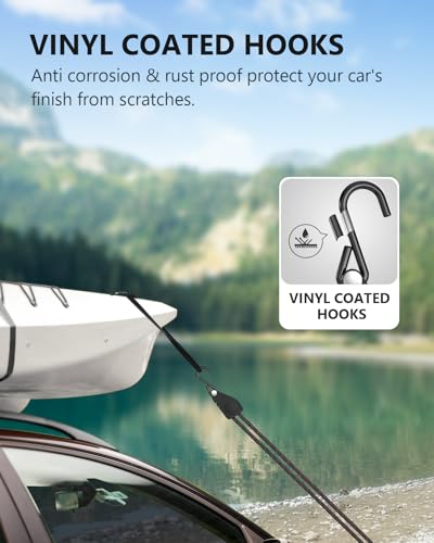 Kayak Tie Down Straps Ratchet, Kayak Straps for Secure Canoe to Roof Racks, Hiking Camping, Boating & Water Activities, Heavy Duty Ratchet Pulley Rope Hanger Kayak Accessories 2-Pack 1/4" 12FT - size: 2-Pack 1/4"