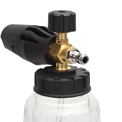 Professional Foam Cannon for Pressure Washer – Wide Mouth Snow Foam Lance with Adjustable Spray Pattern – Heavy Duty Car Wash Soap Dispenser – 1/4" Quick Connector (Clear, 1 Liter)