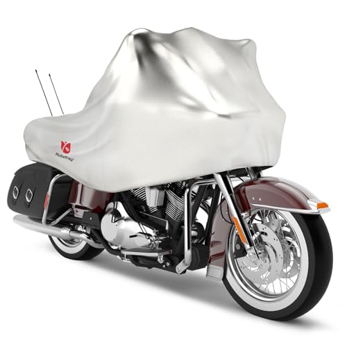 420D Motorcycle Half Cover-Outdoor Waterproof All Weather Protection Lightweight Half Cover,Silver XL Size for Most Touring Models Harley Davidson,Honda Goldwing,Road King Street Glide - color: silver, size: XL