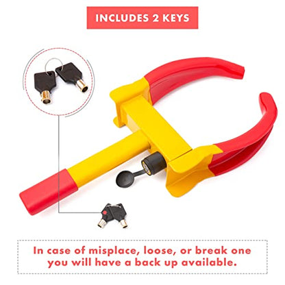 VaygWay Security Tire Clamp Wheel Lock- 2 Pk Heavy Duty Security Metal Boot Stabilizer Anti Theft Wheel Chock Lock Car Trailer Wheel-Security Travel Locking Claw for Car Van - color: 2 Pack Red/Yellow